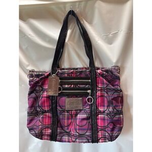 Coach Poppy‎ 14360 Large Tartan Plaid Fabric Tote Shopper Shoulder Handbag